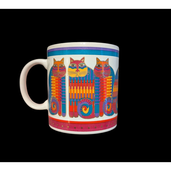 LAUREL BURCH Rainbow Cats Feline Coffee Tea Large Mug Gold Accented Japan 1980's - Picture 1 of 6